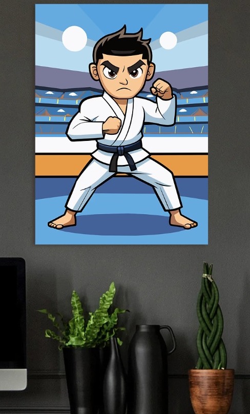 Karateka in fighting stance — metal poster wall art by Lineer